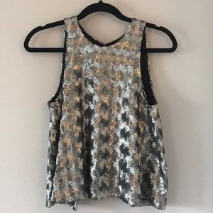 Talula Open Back Silver Sequin Top